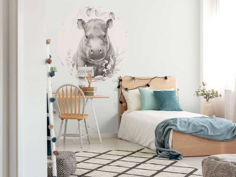 Baby hippo in the jungle beige