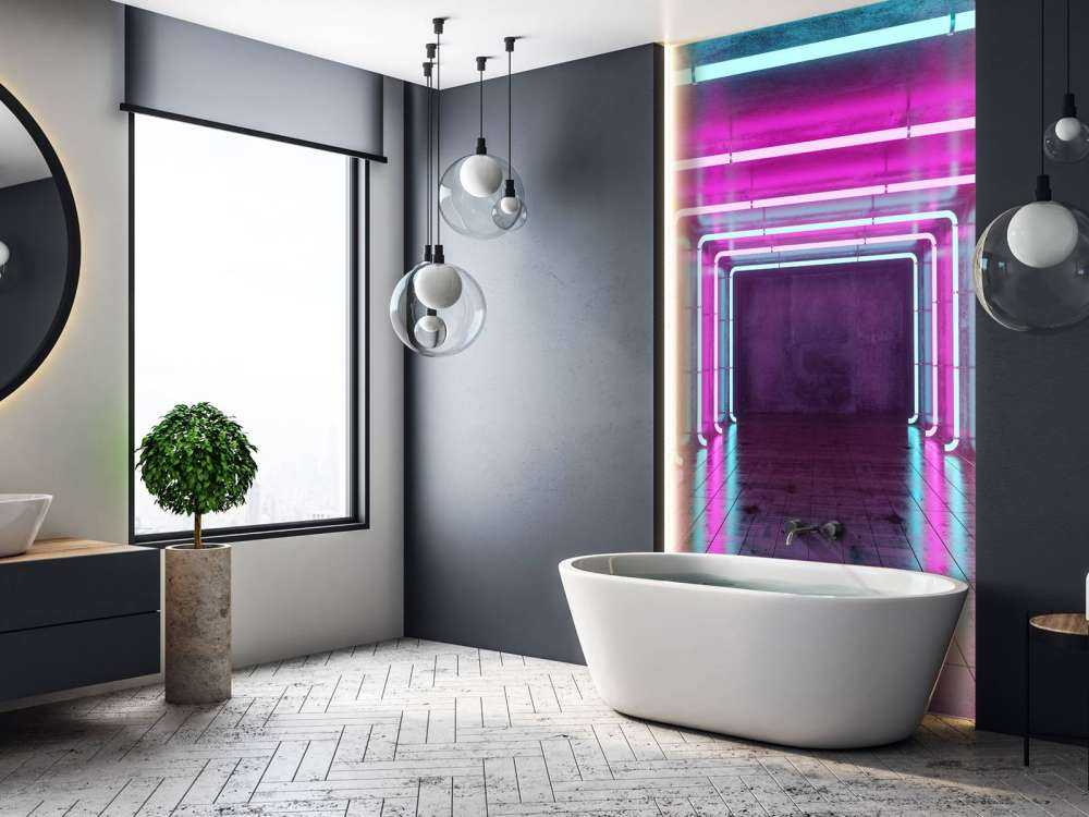 Concrete room with neon lights