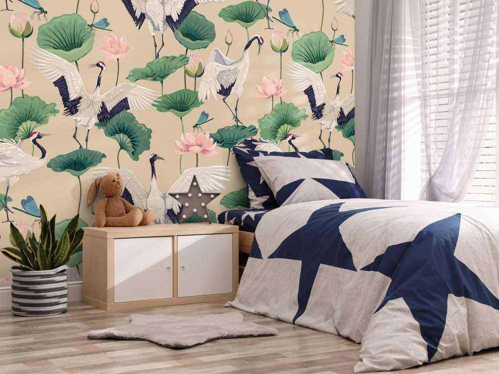 Witte kraanvogels, beige