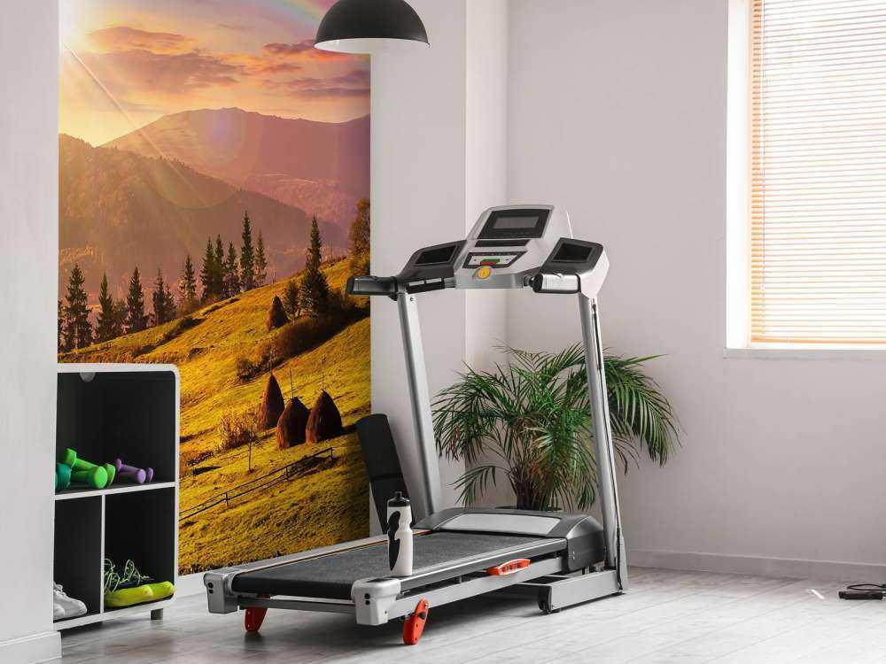 Haystacks in mountain landscape