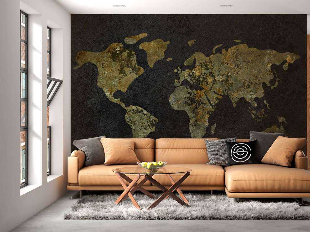 World map with gold-green texture