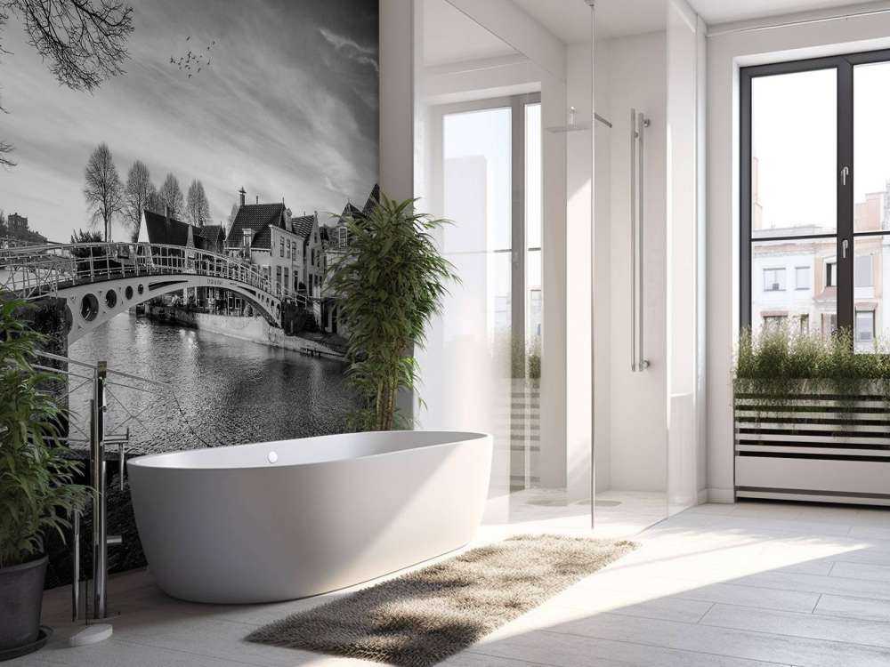 Fortified town Dokkum Bridge over Klein Diep Friesland 