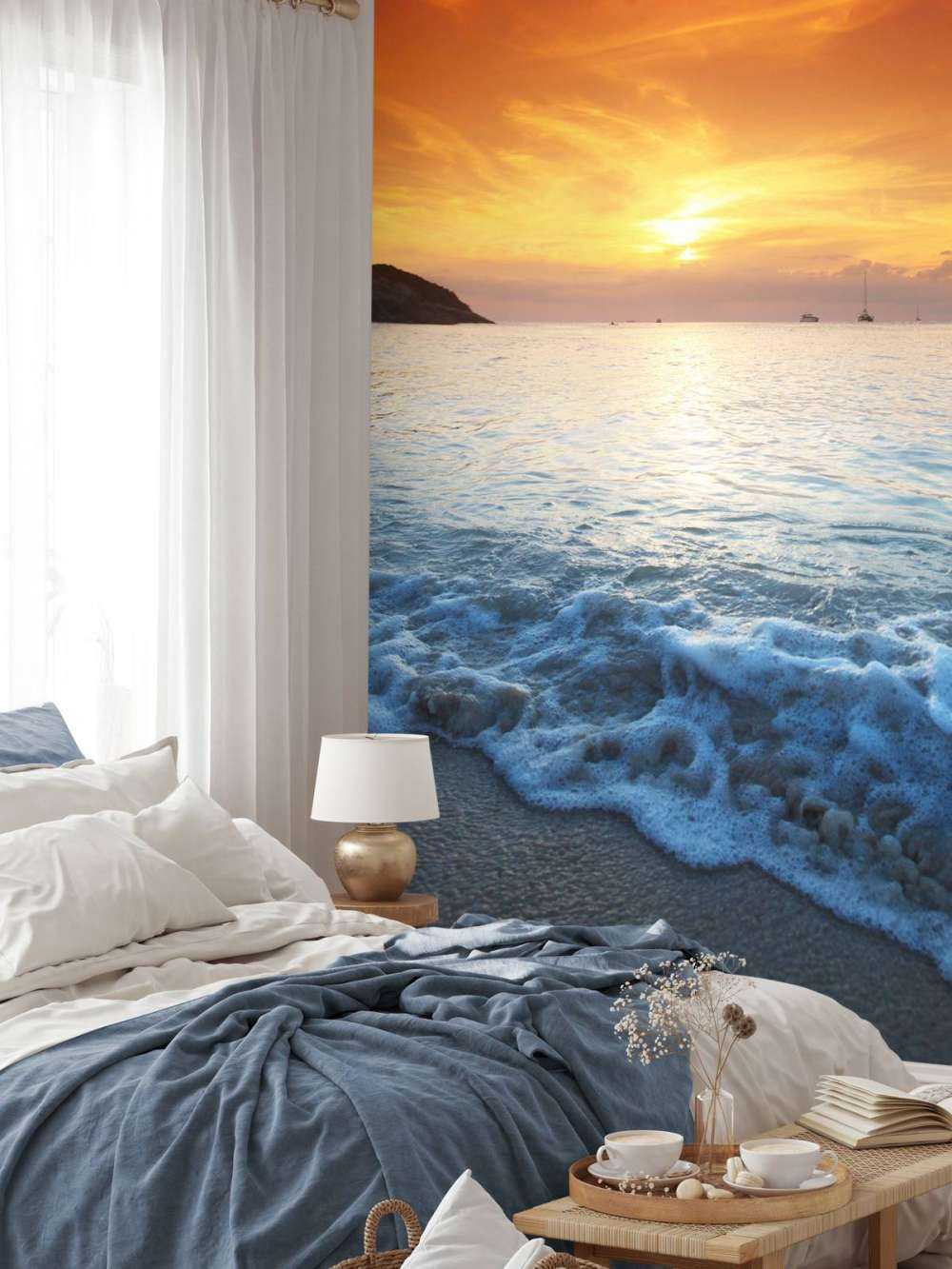 Blue beach and sunset