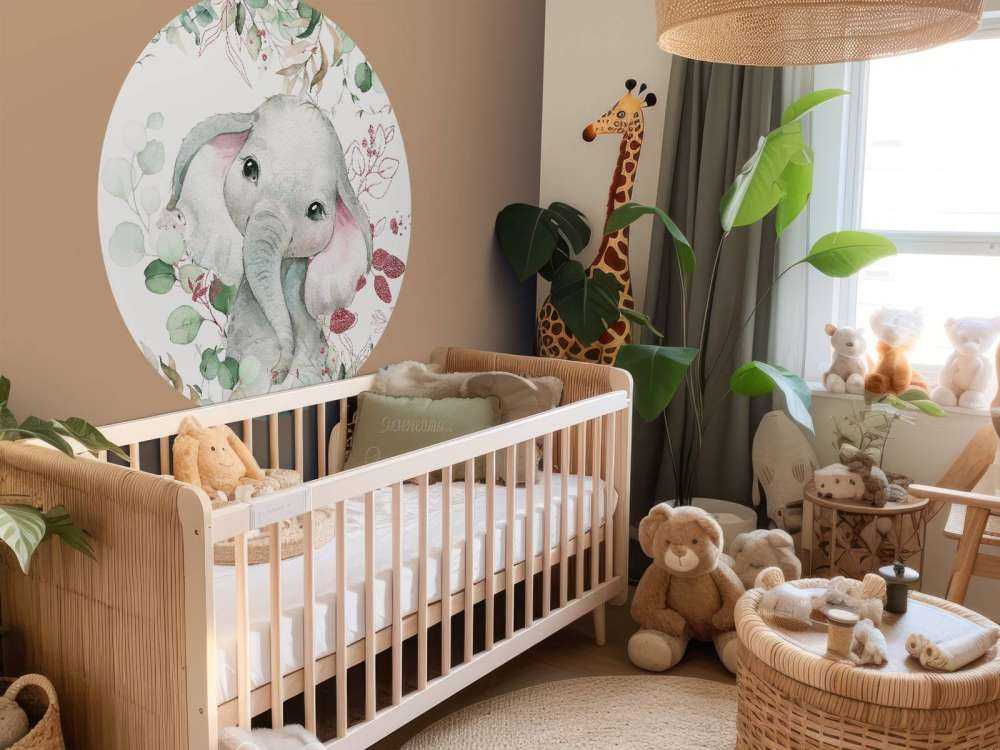 Elephant baby with mint and pink leaves