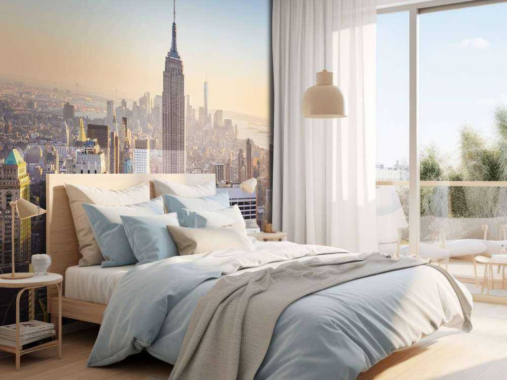 Skyline van New York bij zonsopkomst