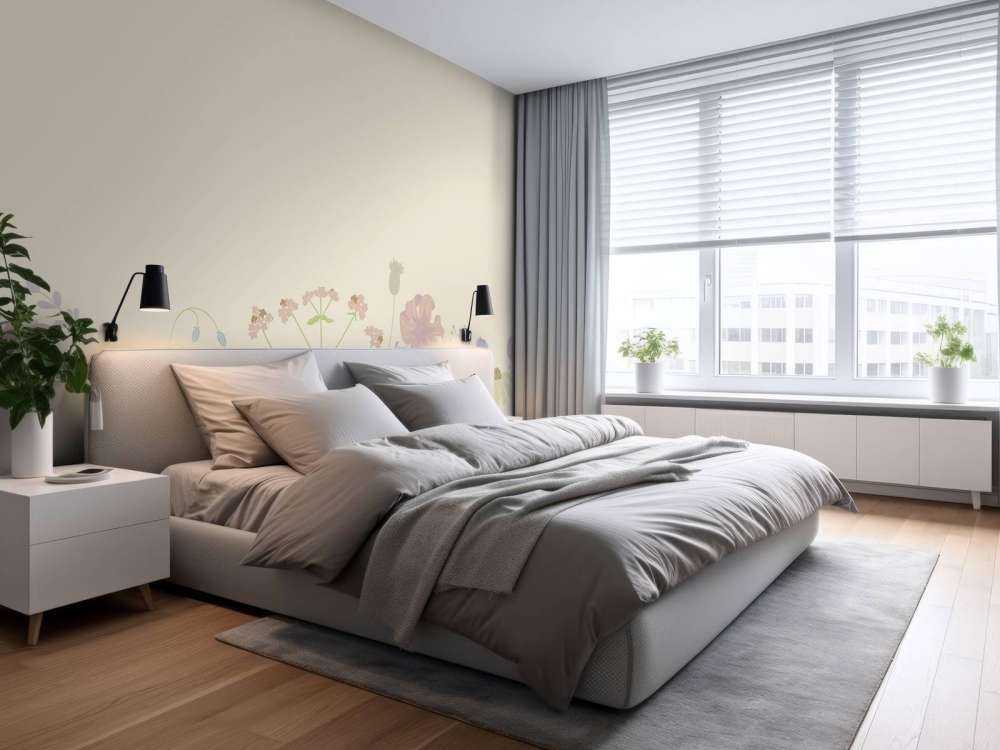 Field of flowers beige, old pink, green and lilac