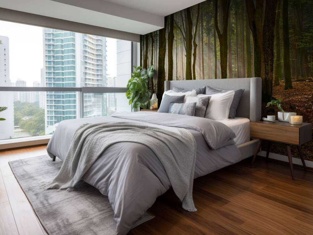 Sun rays at path through the forest