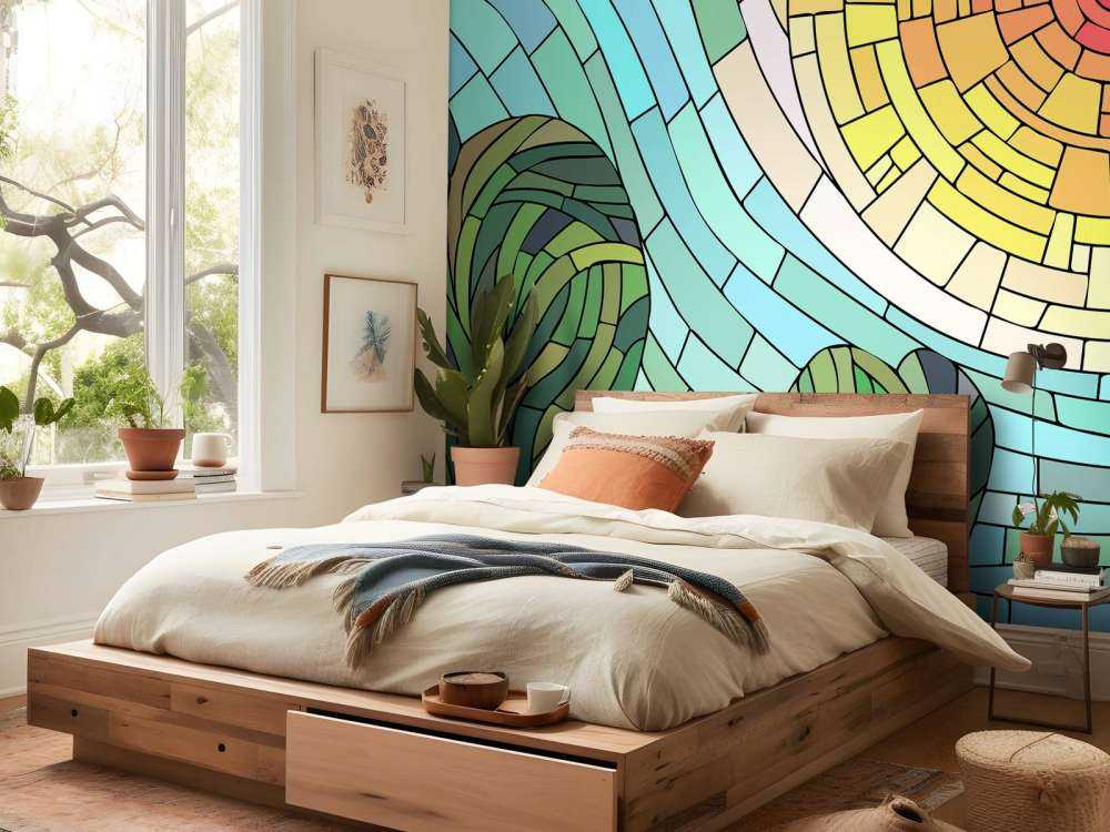 Red sun by the trees