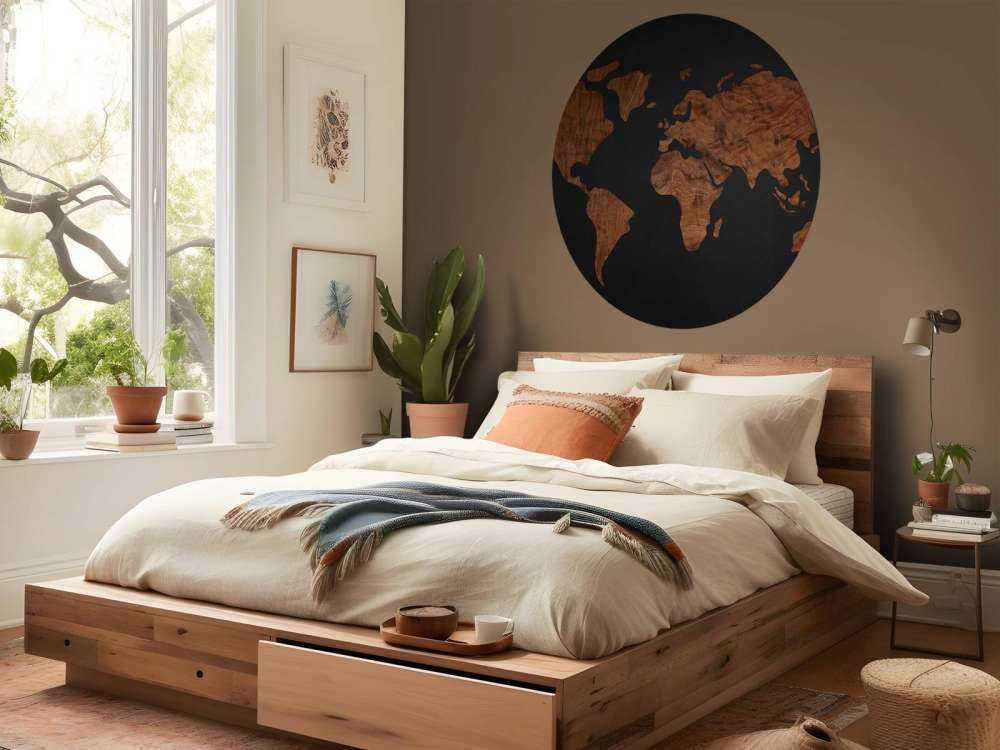 World map with wood veneer