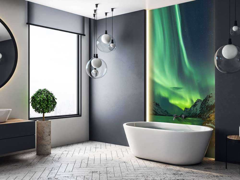 Northern lights between two fjords