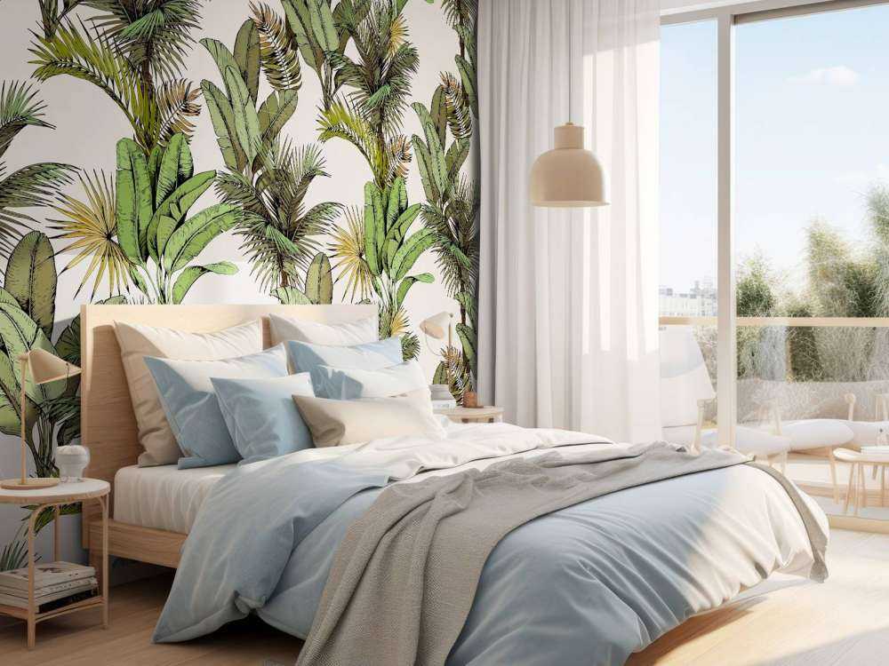 Tropical palm and banana leaves