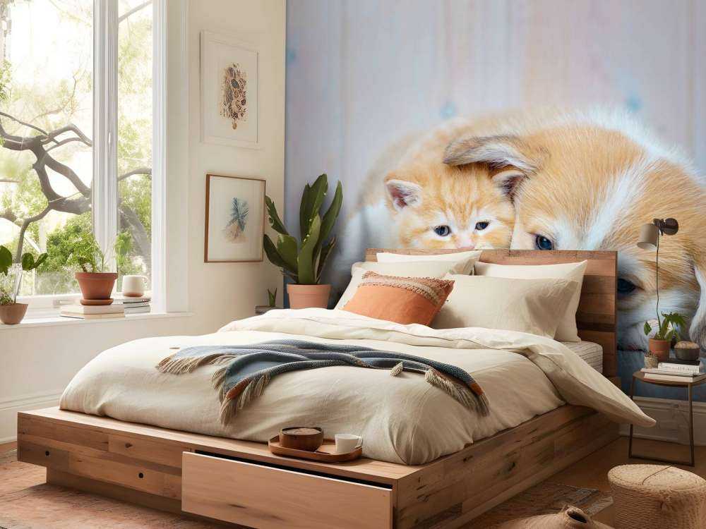 Cat wallpaper. Picture of a kitten and puppy.