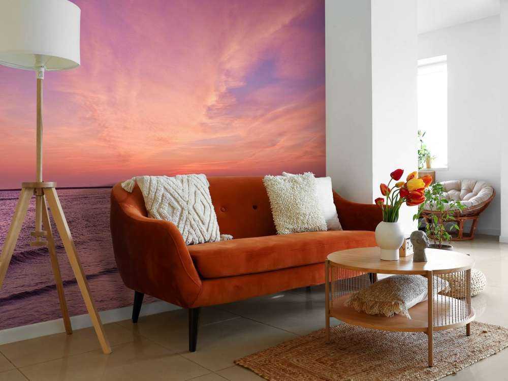 Beach with pink sunset