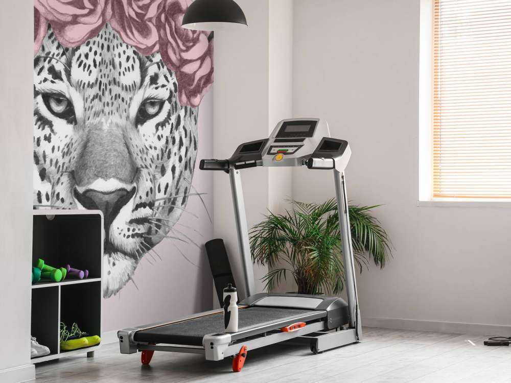 Leopard with pink flowers