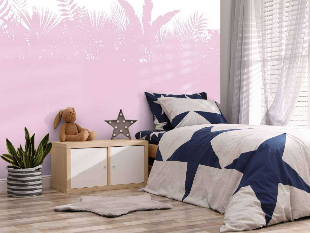 Silhouettes palm leaves, pink