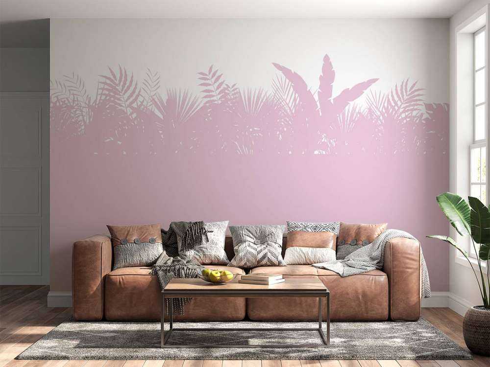 Silhouettes palm leaves, pink