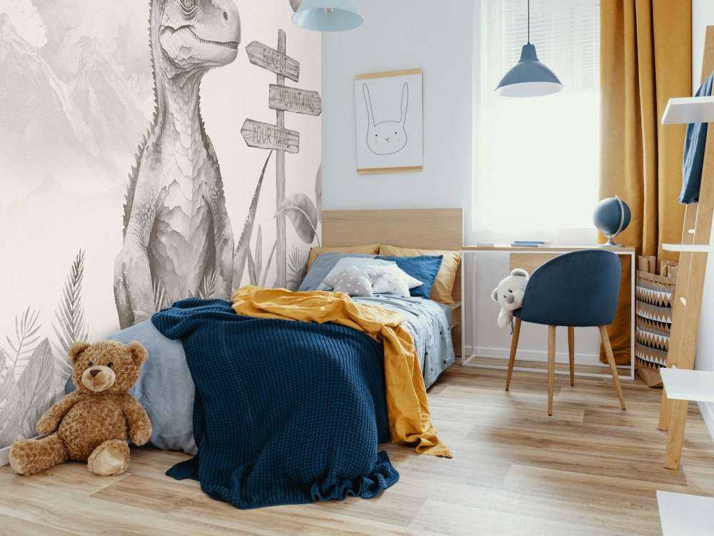 Baby velociraptor in the beige jungle