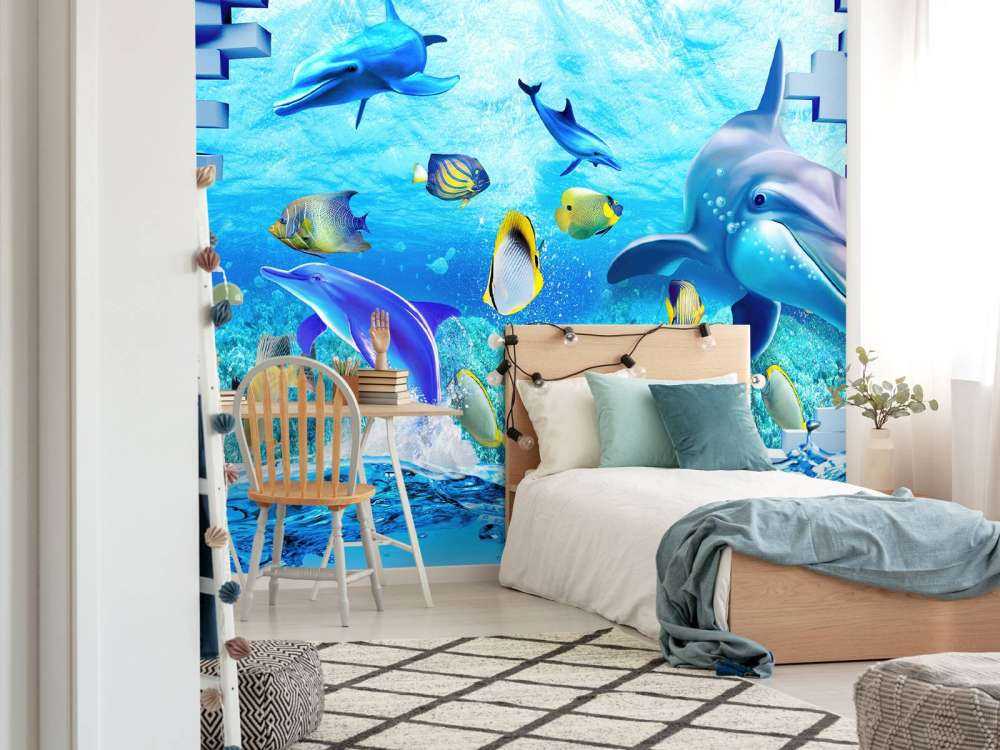 Dolphins behind a wall