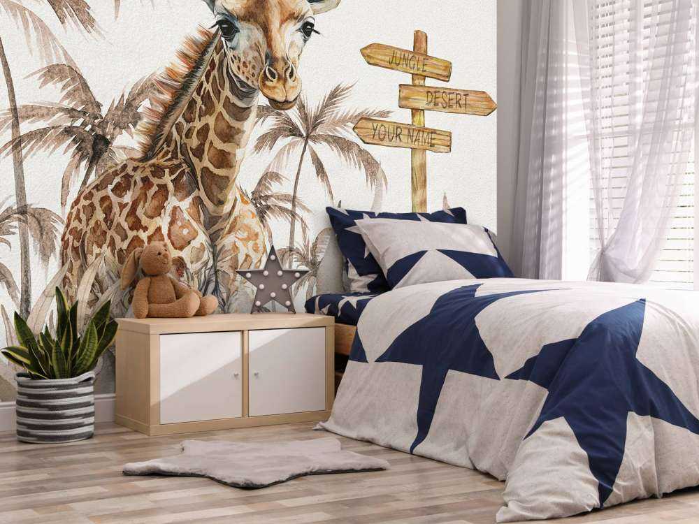 Baby giraffe in the jungle taupe