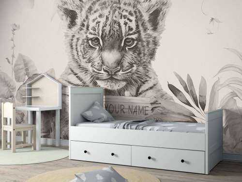 Cute tiger with plants beige