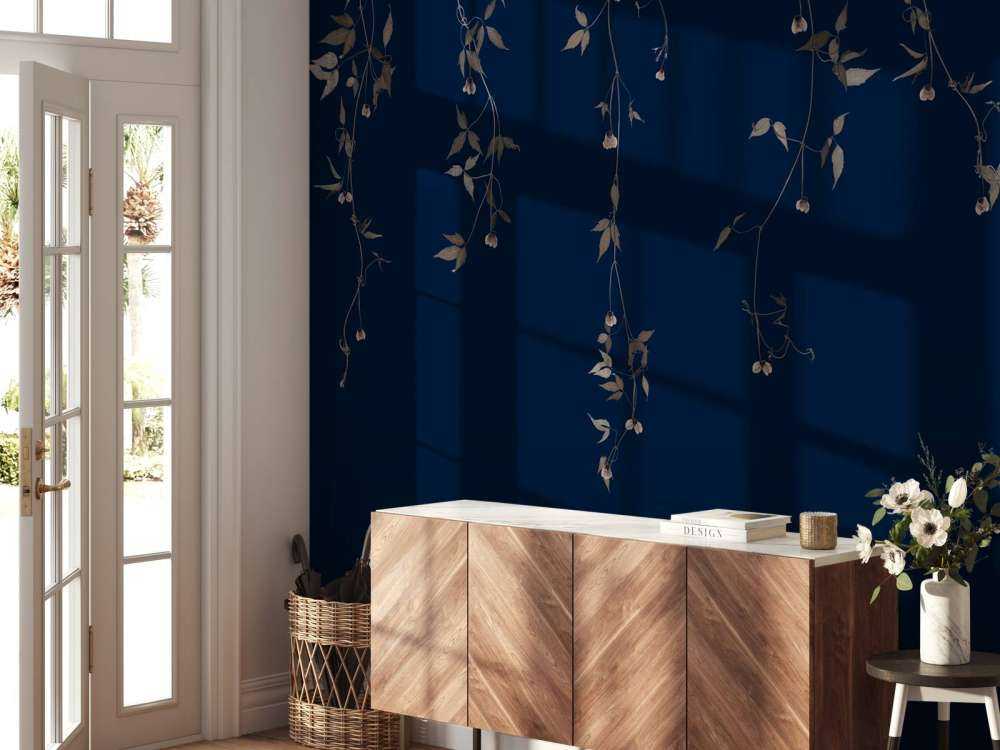 Clematis sprigs on midnight blue