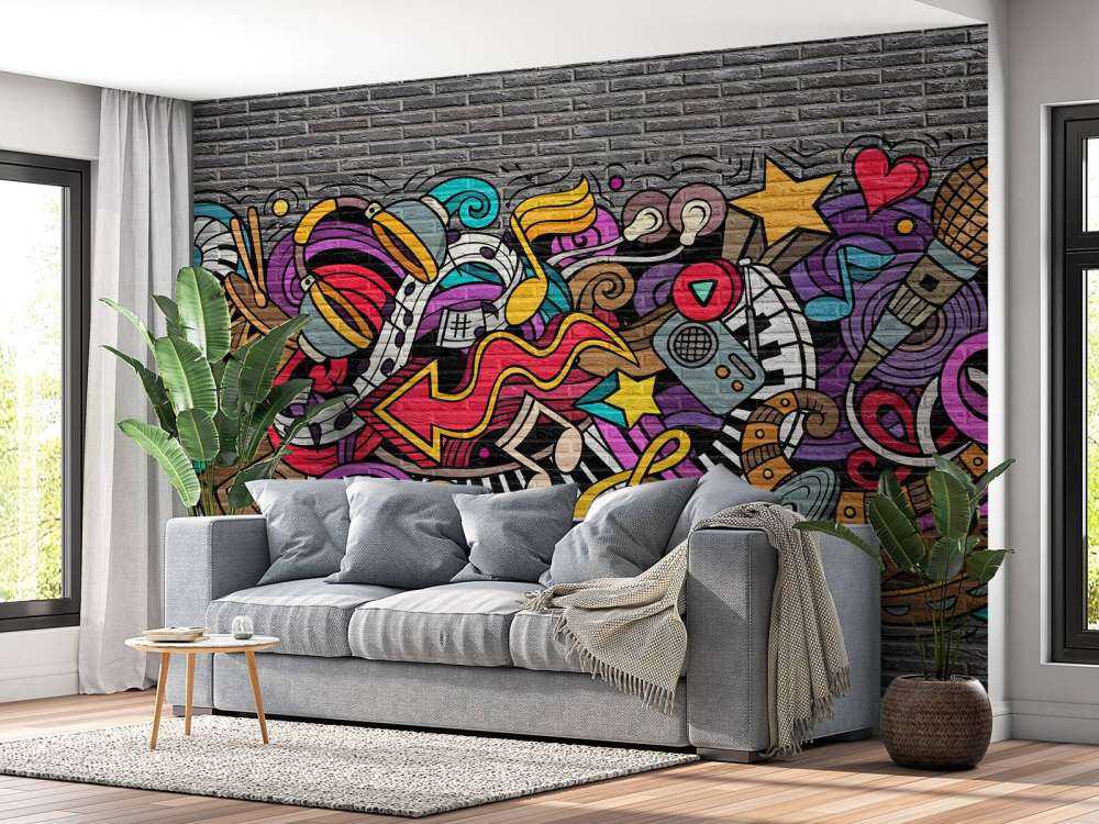 Music graffiti on brick