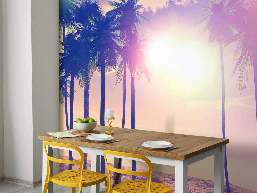 Vintage palm trees and ocean