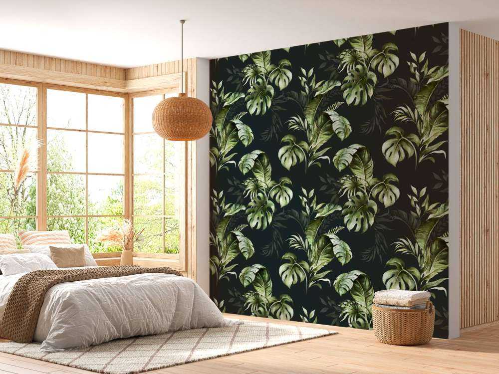 Green pattern with leaves