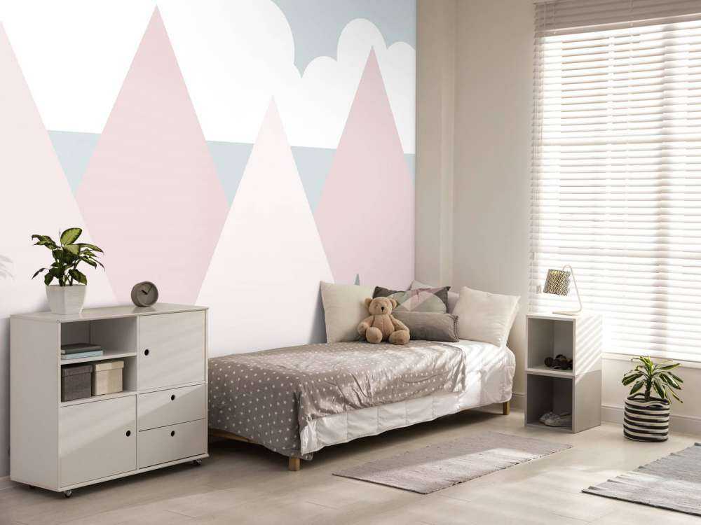 Pink mountains with pine trees