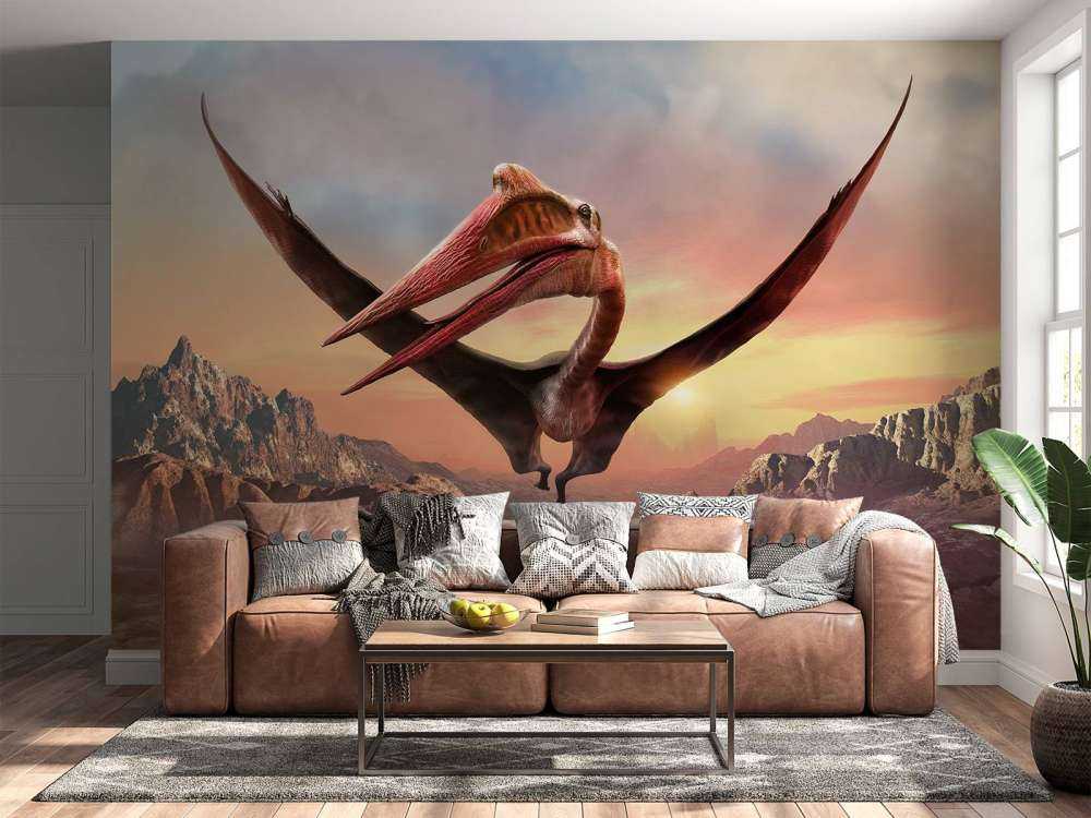 Quetzalcoatlus flying over mountains