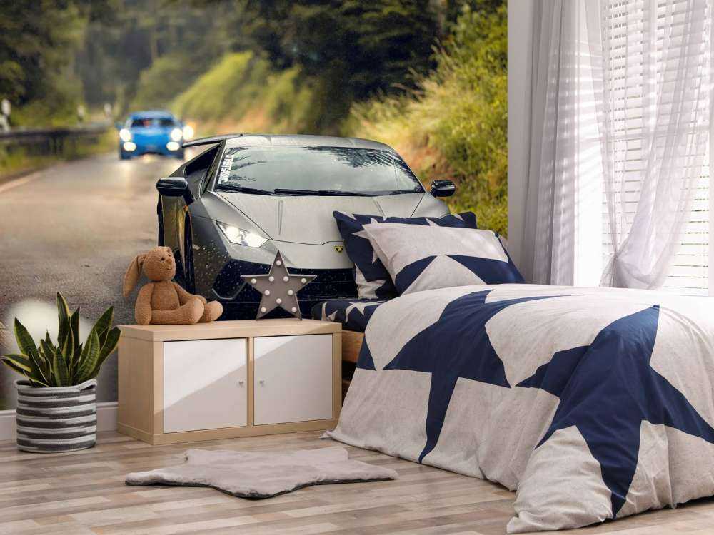 Matte gray Lamborghini in nature