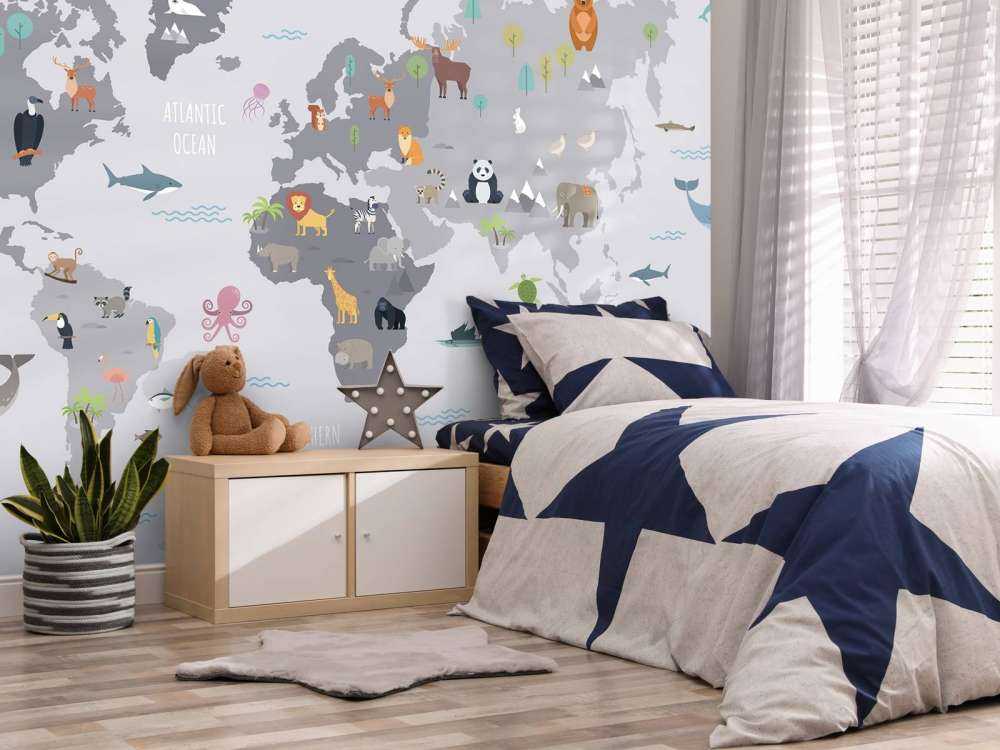 World map with wild animals