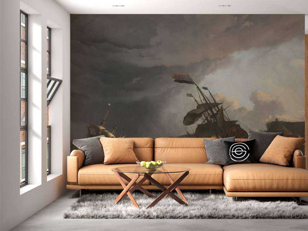 Warships during a storm