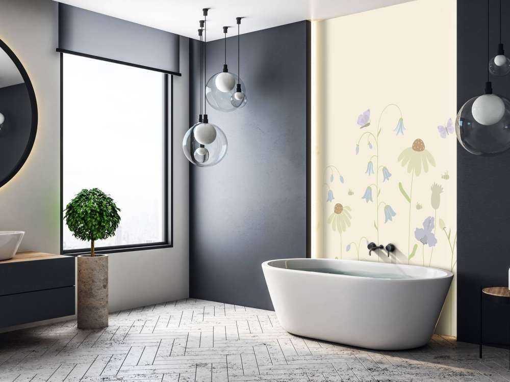 Flower field high with butterflies sand, old pink, green and lilac