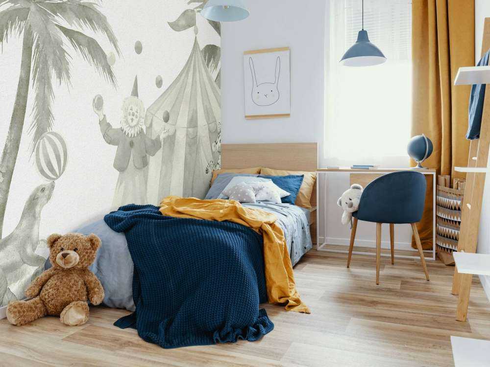 Merry circus animals in green