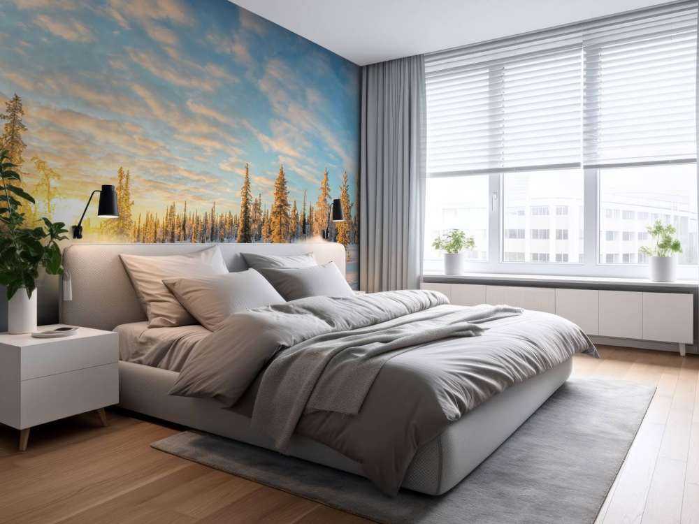 Snow landscape at sunset