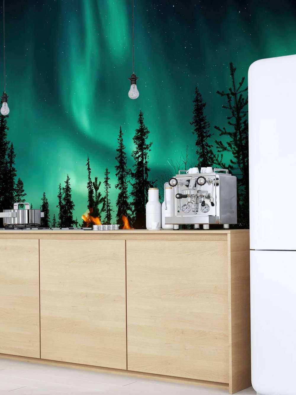 Campfire under the northern lights