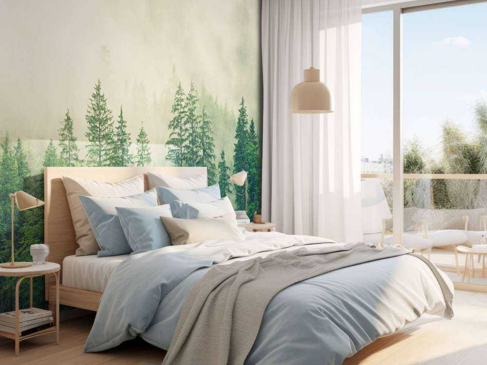 Pine trees in the fog