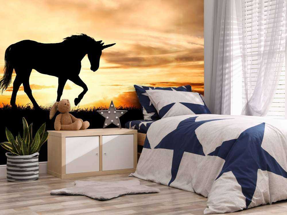 Unicorn silhouette at sunset