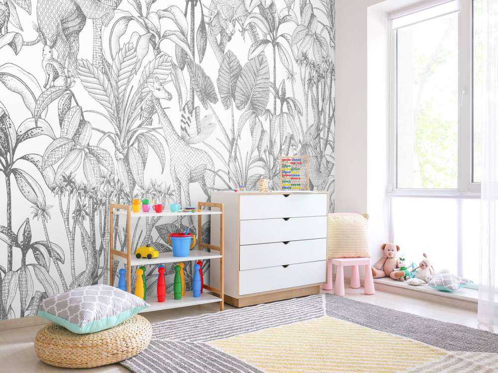 Animals between palm trees