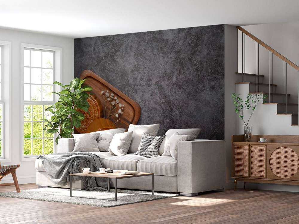 Moon cakes on a black countertop