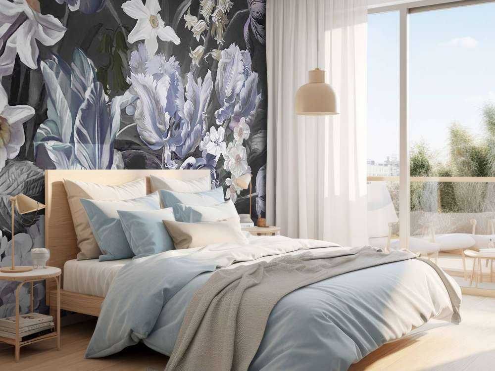 Bouquet with blue peonies