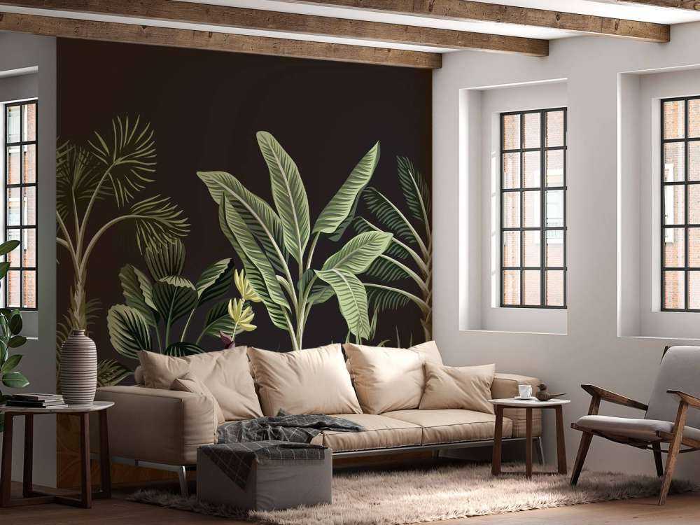 Tropical palm tree on dark background