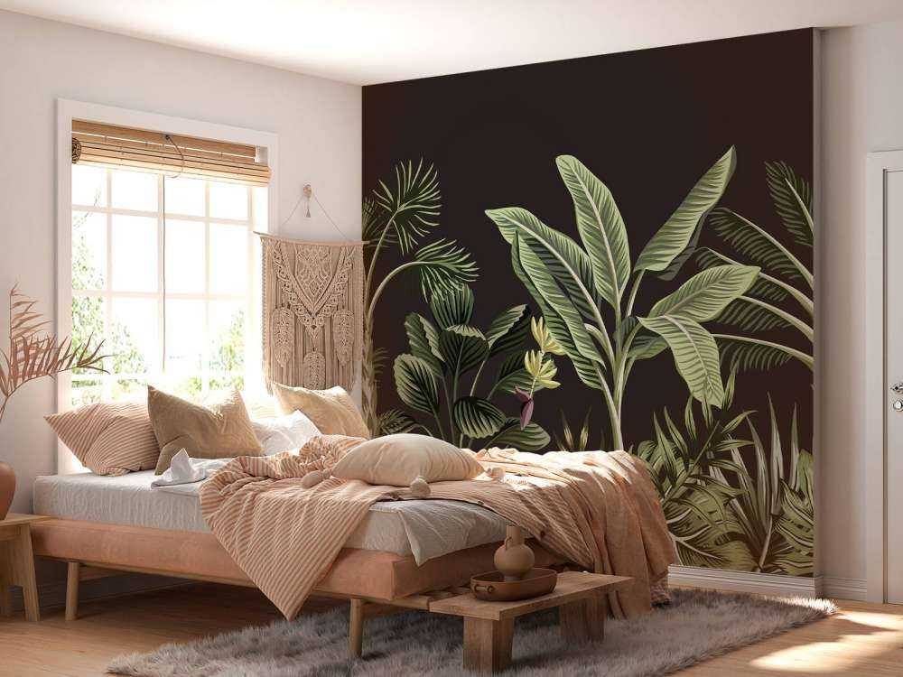 Tropical palm tree on dark background