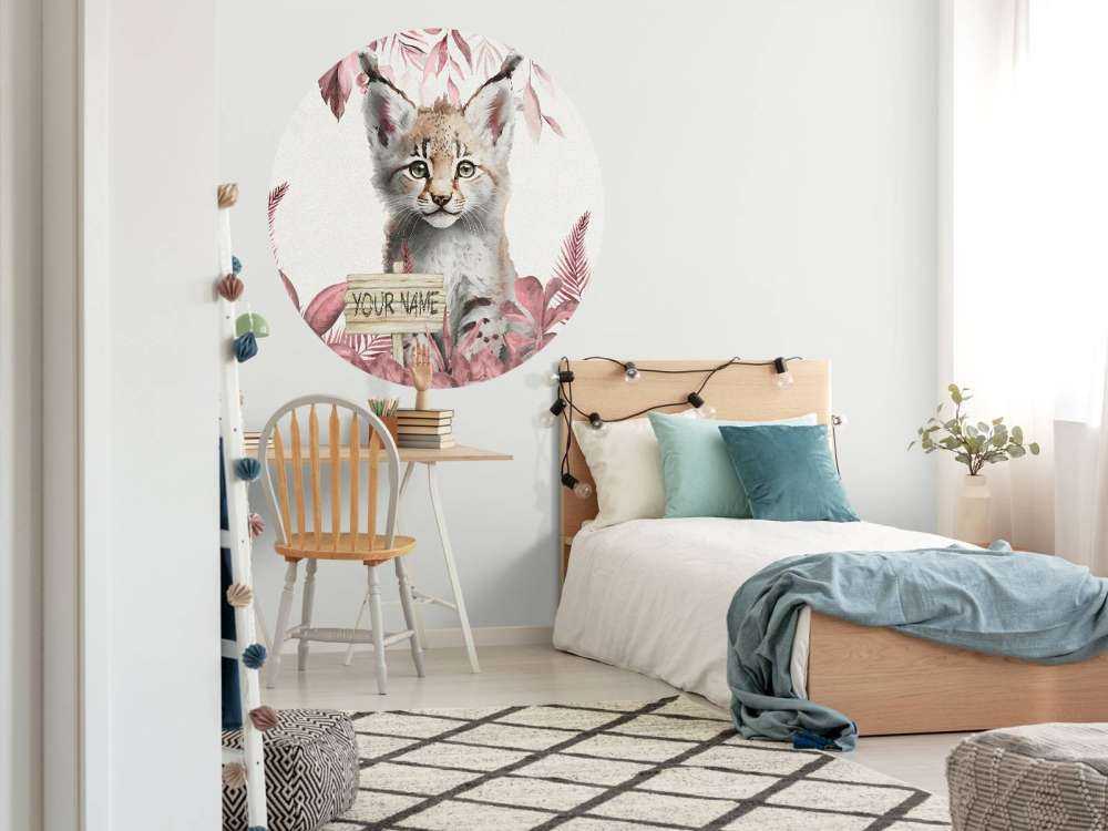 Baby lynx in the jungle pink