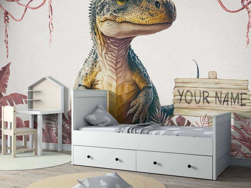 Baby t-rex in the pink jungle