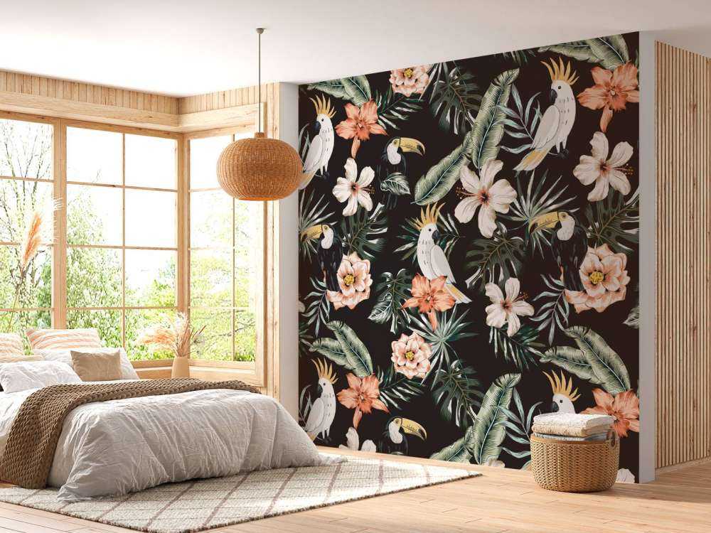 Tropical toucan and parrot