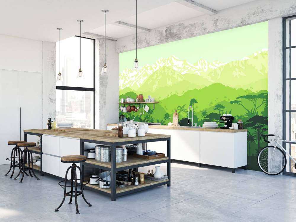 Jungle trees and high mountains