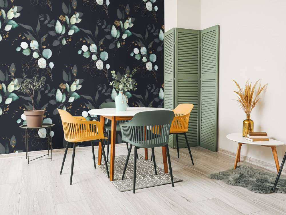 Dark blue leaves with gold