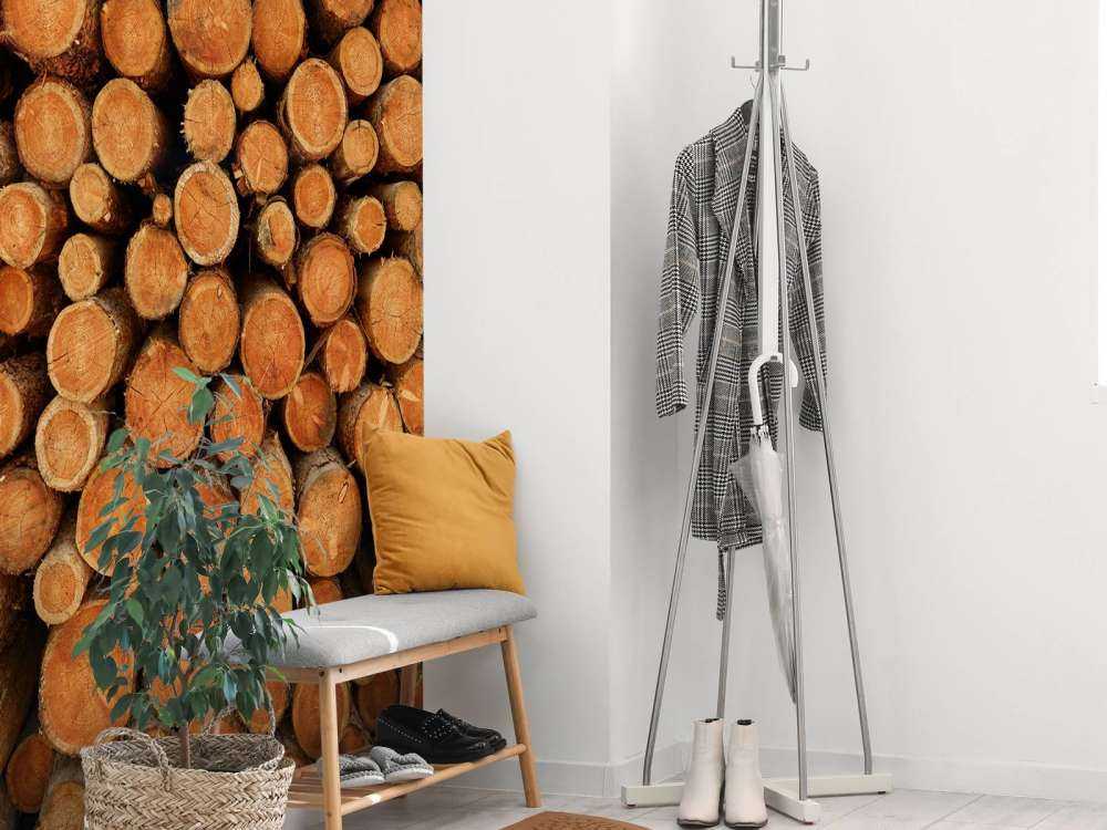 Pile of dark tree trunks